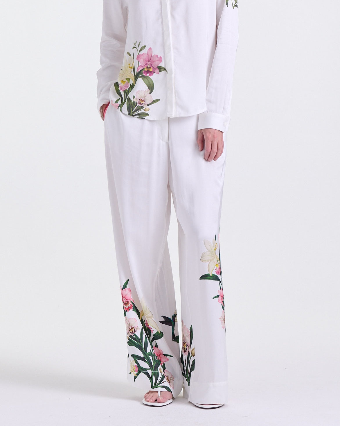 Andia Flowy Pants in White, high waist with elasticated back, Resort Escape edit, Deméa Paris