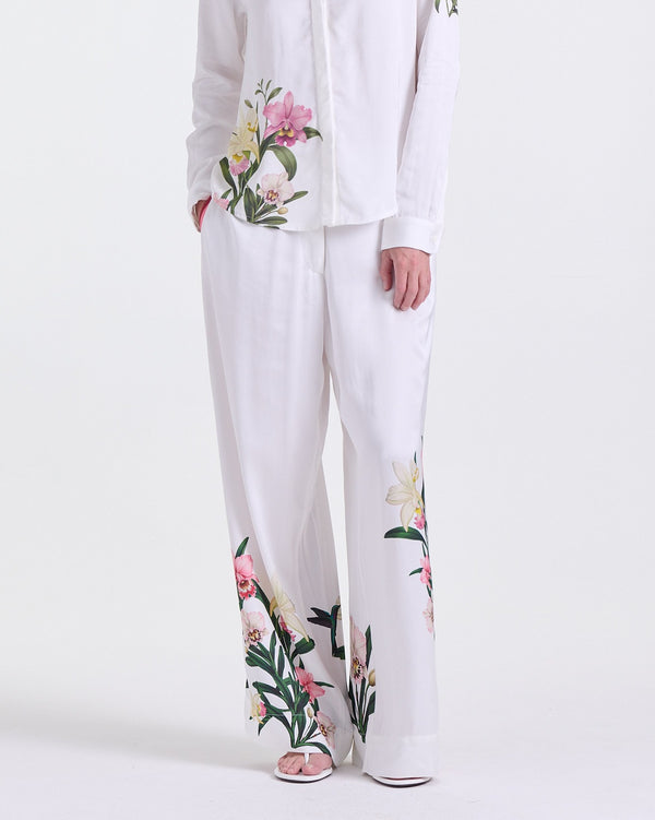 Andia Flowy Pants in White, high waist with elasticated back, Resort Escape edit, Deméa Paris