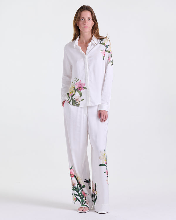 Andia Flowy Pants and Shirt in White, Resort Escape set, Deméa Paris