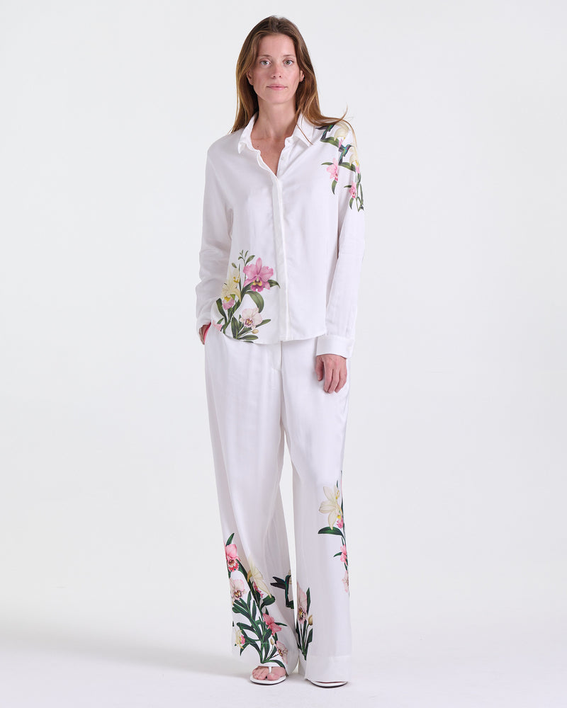 Andia Flowy Pants and Shirt in White, Resort Escape set, Deméa Paris