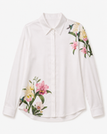 Andia Flowy Shirt in White, long sleeves with buttoned cuffs, Resort Escape edit, Deméa Paris