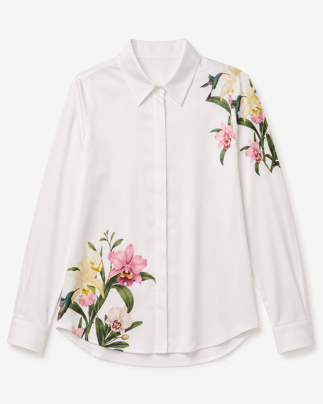 Andia Flowy Shirt in White, long sleeves with buttoned cuffs, Resort Escape edit, Deméa Paris