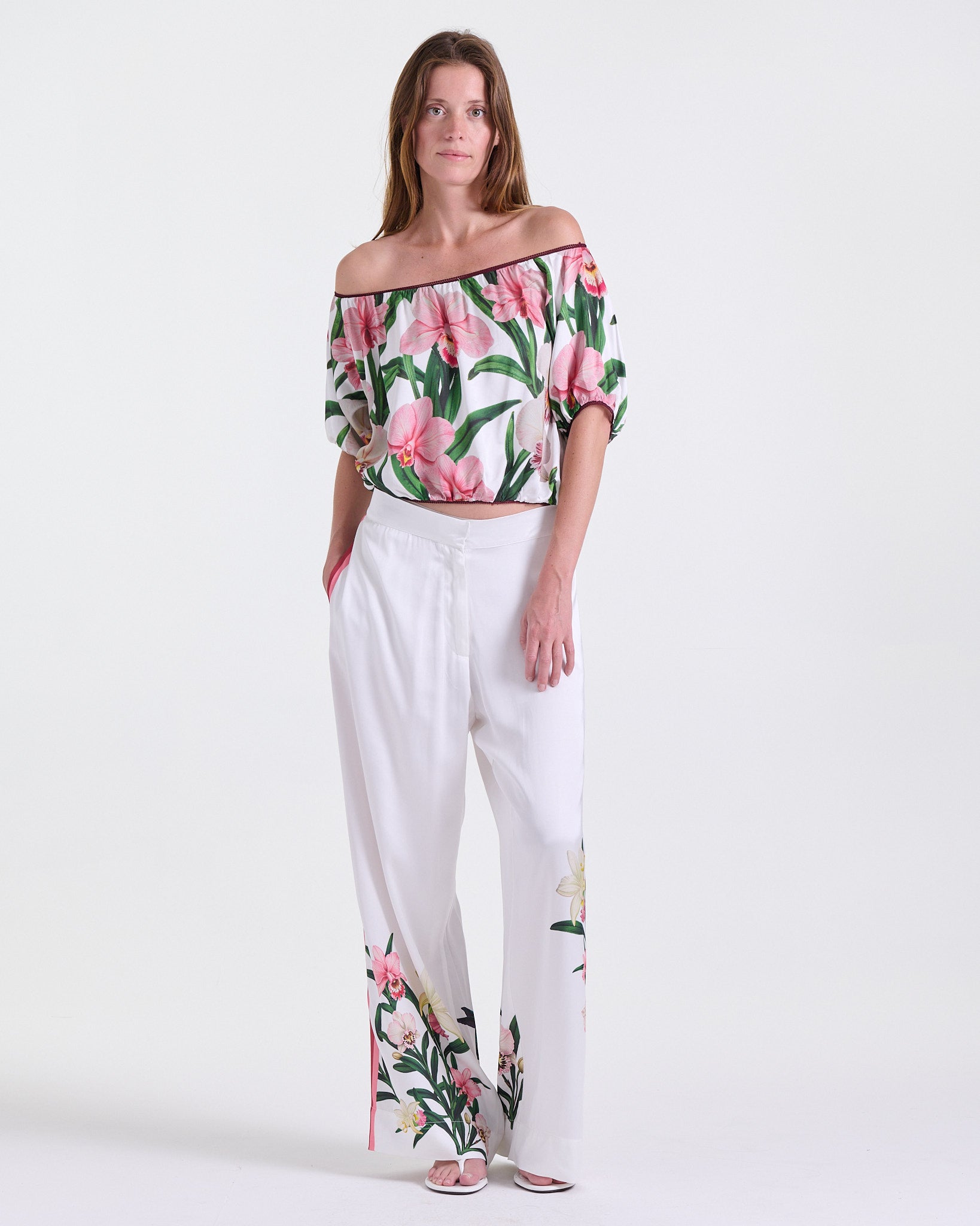Anita Crop Top and Andia Flowy Pants, white