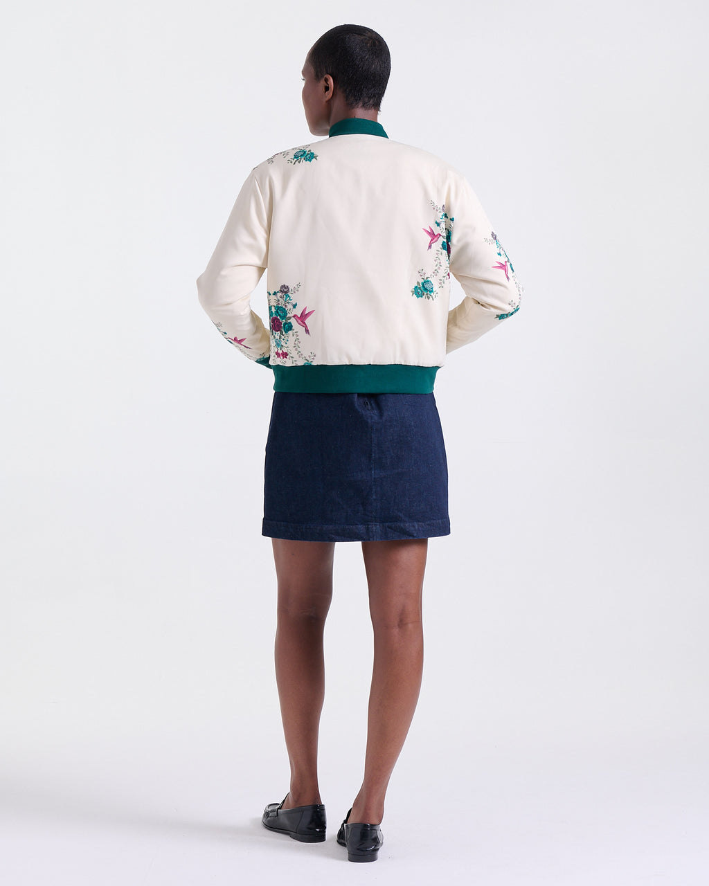 Ankara Bomber Jacket in White, cropped silhouette, Boarding Call edit, Deméa Paris