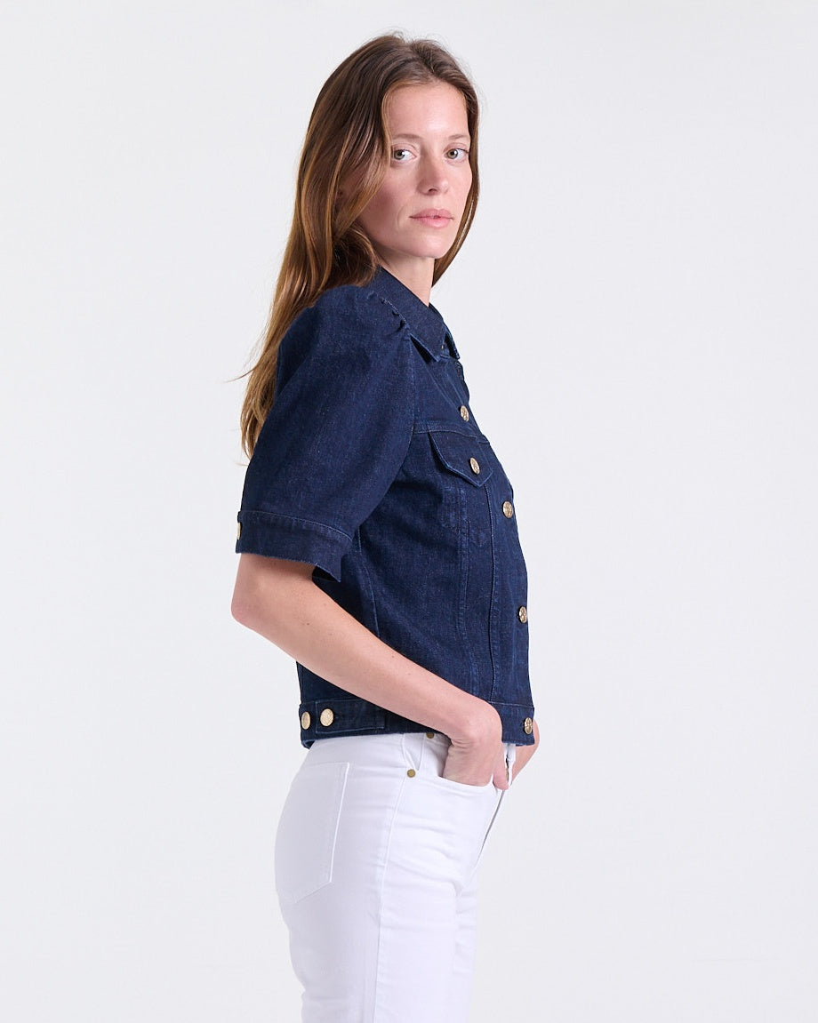 Anabelle Jacket in Indigo, short puffed sleeves, Casual Chic edit, Deméa Paris