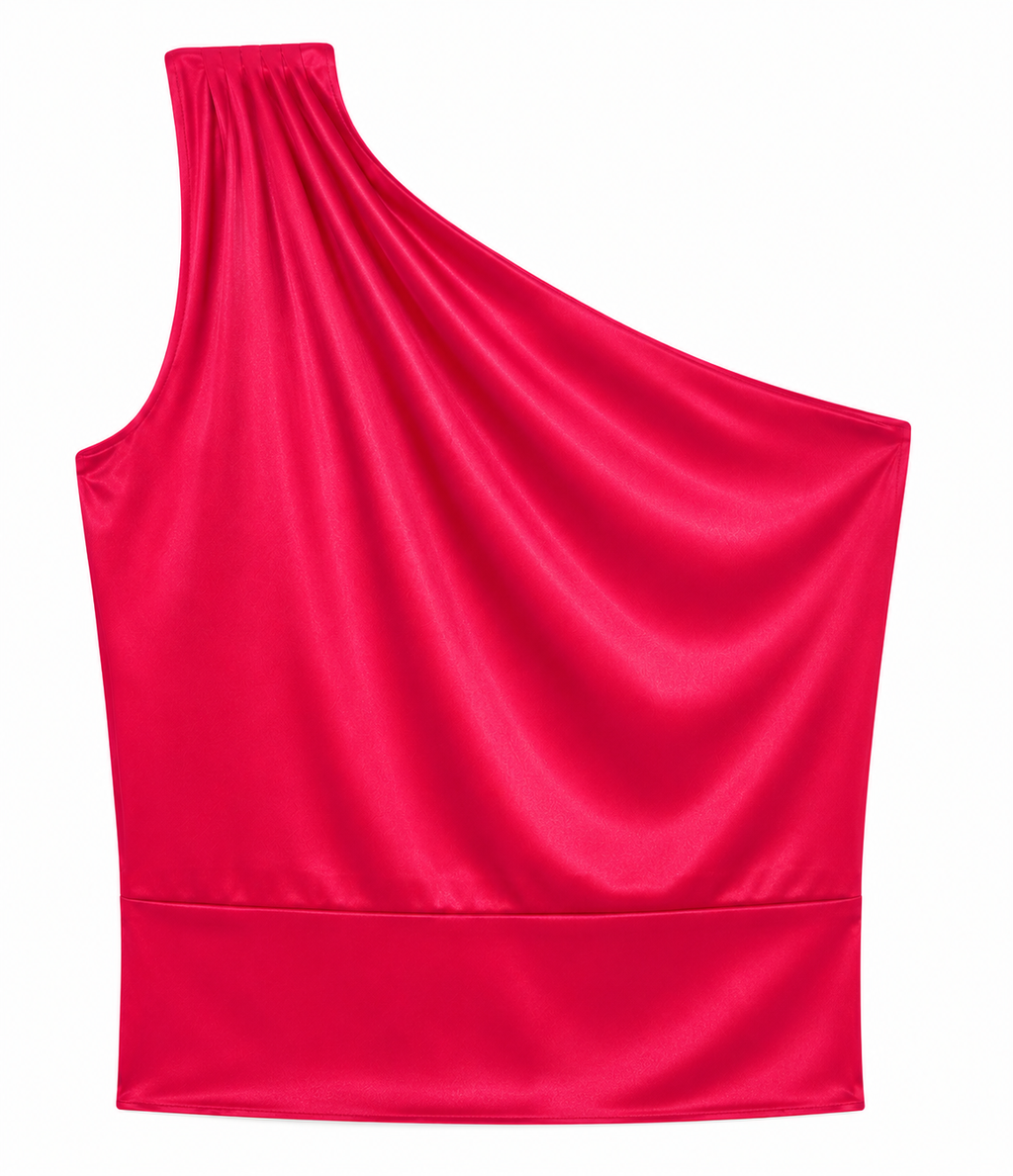 Annie Asymmetrical Top in Pink, gold brooch detail, RSVP edit, Deméa Paris