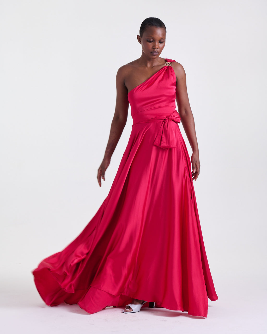 Annie Long Skirt in Pink, fitted waistband with adjustable back ties, RSVP edit, Deméa Paris