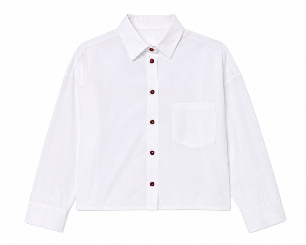 Aria Cropped Shirt in White, oversized, cropped fit, Resort Escape edit, Deméa Paris