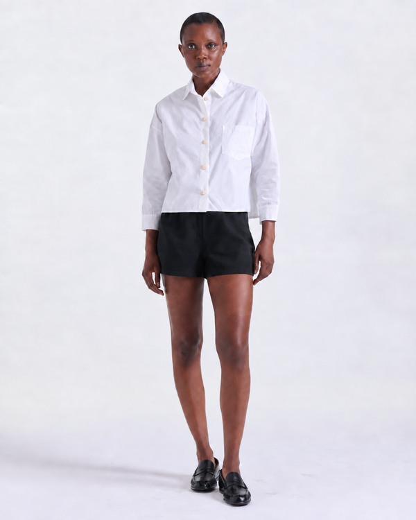 Aria Cropped Shirt in White, oversized, cropped fit, Resort Escape edit, Deméa Paris