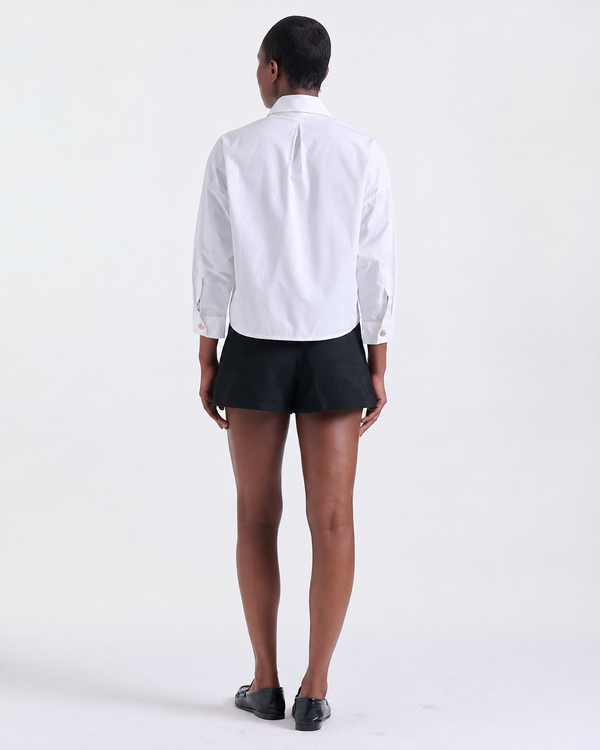 Aria Cropped Shirt in White, classic collar, Resort Escape edit, Deméa Paris