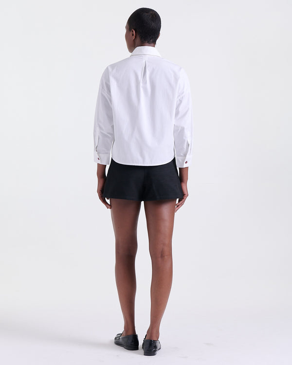 Aria Cropped Shirt in White, classic collar, Resort Escape edit, Deméa Paris