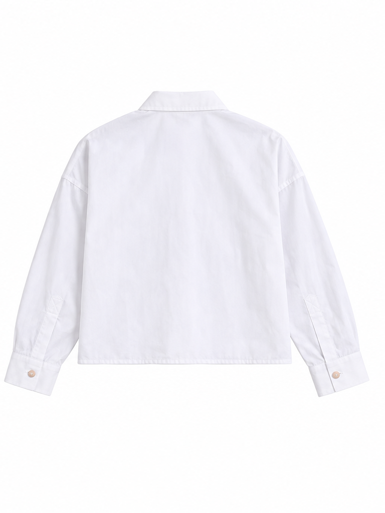 Aria Cropped Shirt in White, classic collar, Resort Escape edit, Deméa Paris