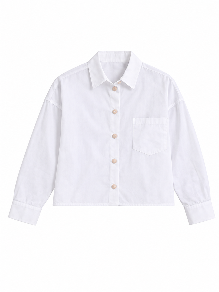 Aria Cropped Shirt in White, oversized, cropped fit, Resort Escape edit, Deméa Paris