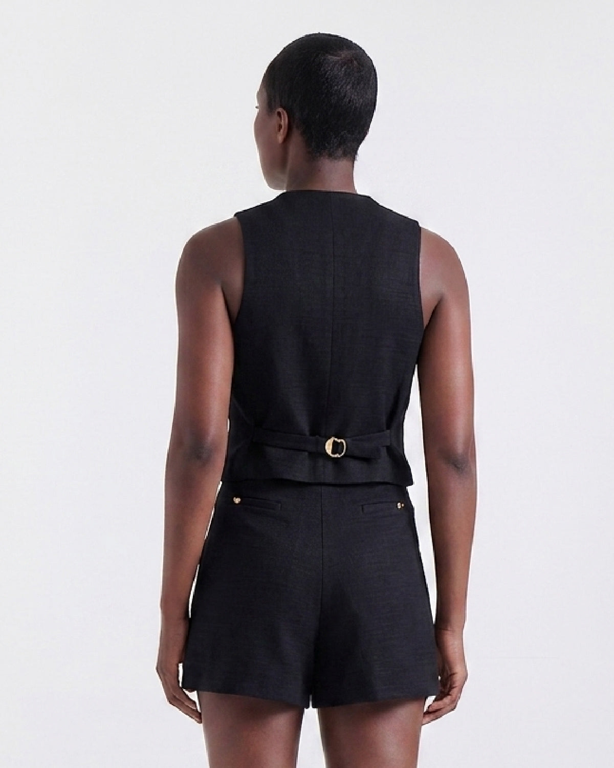 Ariel Waistcoat in Black, main fabric: 56% cotton, 44% polyester, Resort Escape edit, Deméa Paris
