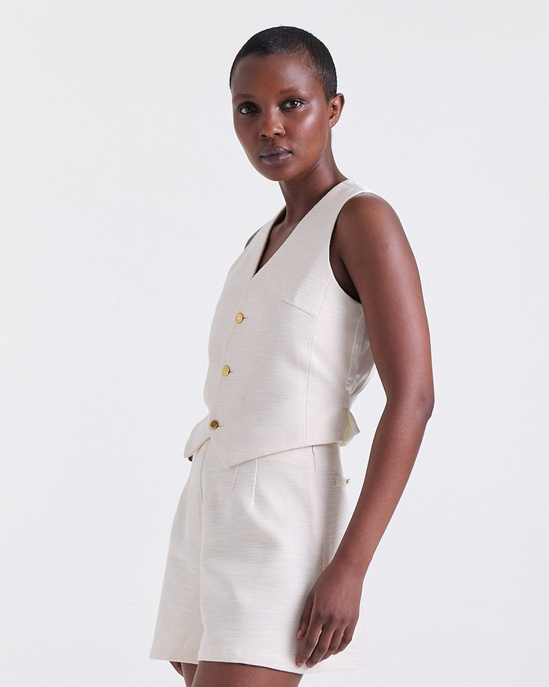 Ariel Waistcoat in Off White, fitted, Resort Escape edit, Deméa Paris