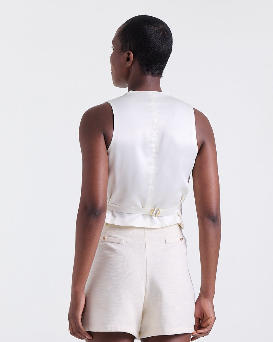 Ariel Waistcoat in Off White, lining: 100% viscose, Resort Escape edit, Deméa Paris