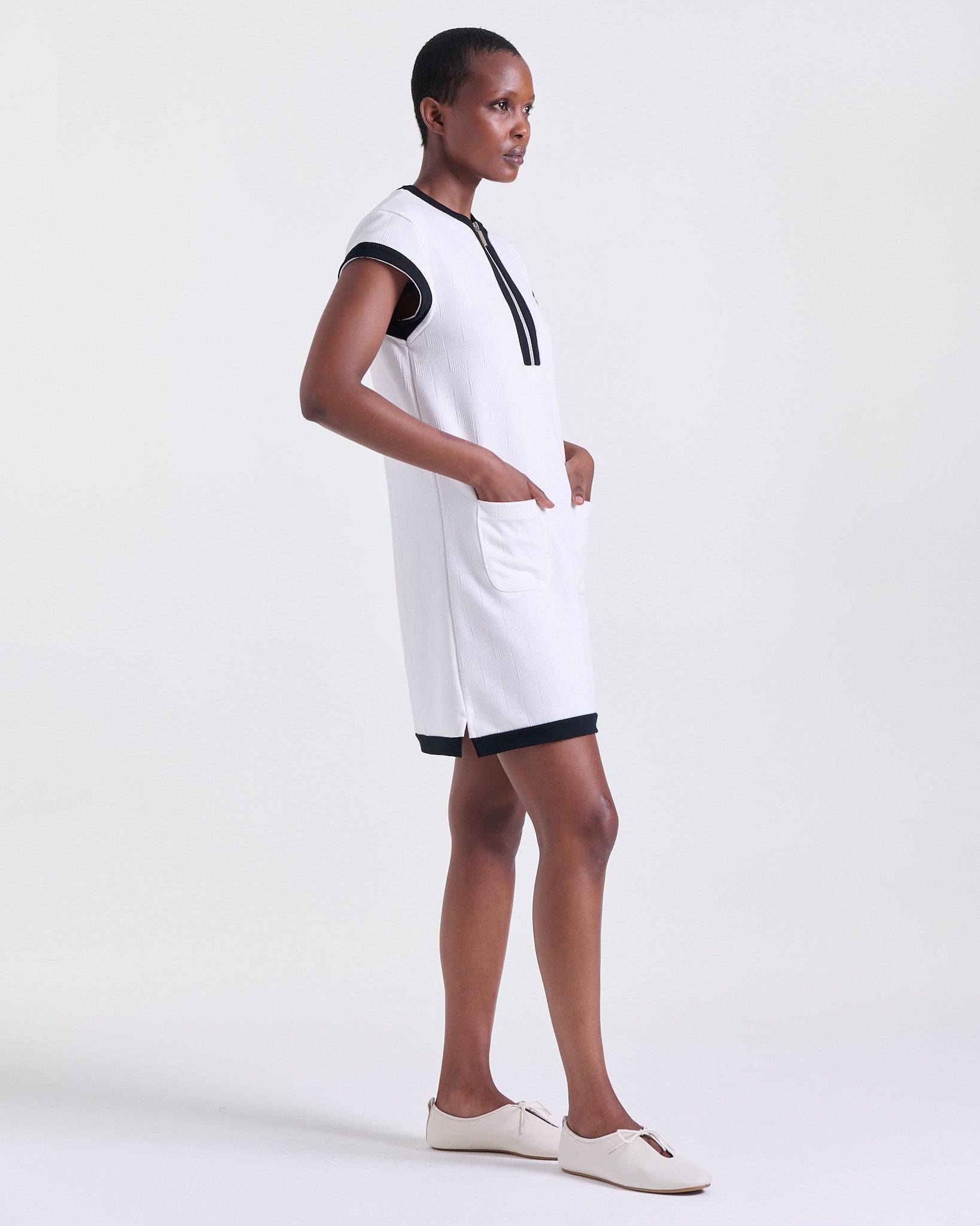 Asmée Dress in Off White, round neckline, Boarding Call edit, Deméa Paris