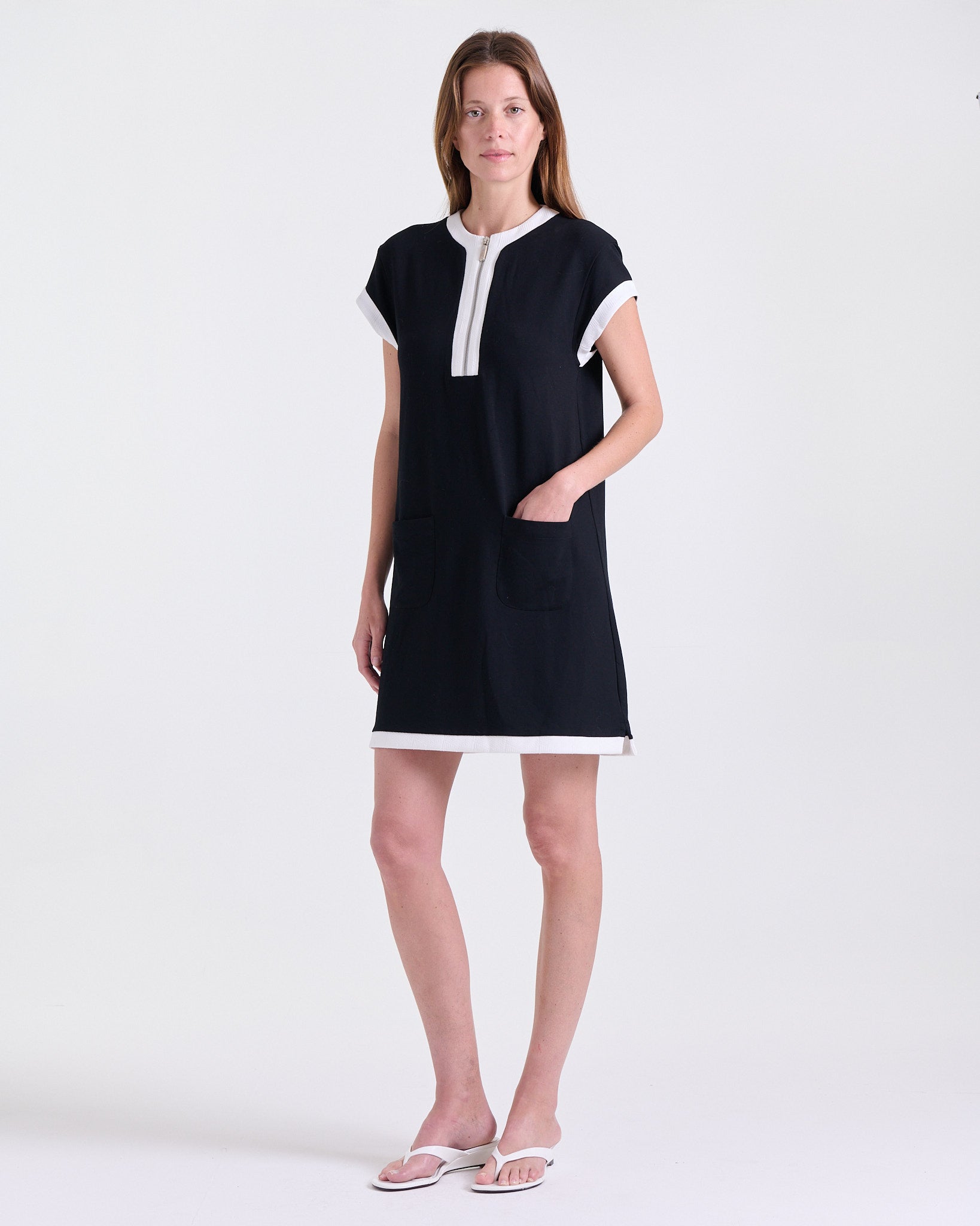 Asmée Dress in Black, above-the-knee length, Boarding Call edit, Deméa Paris