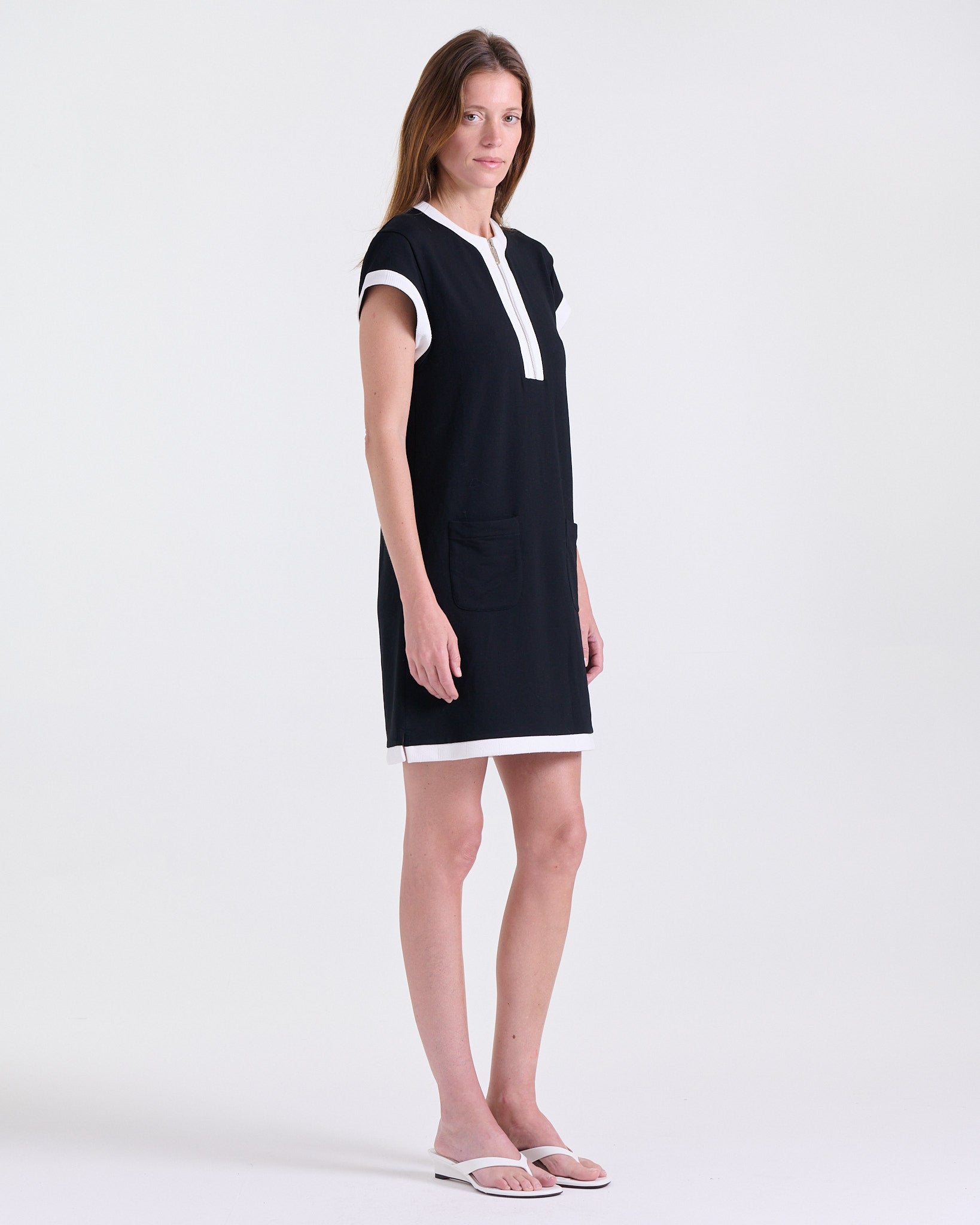 Asmée Dress in Black, straight, relaxed silhouette, Boarding Call edit, Deméa Paris