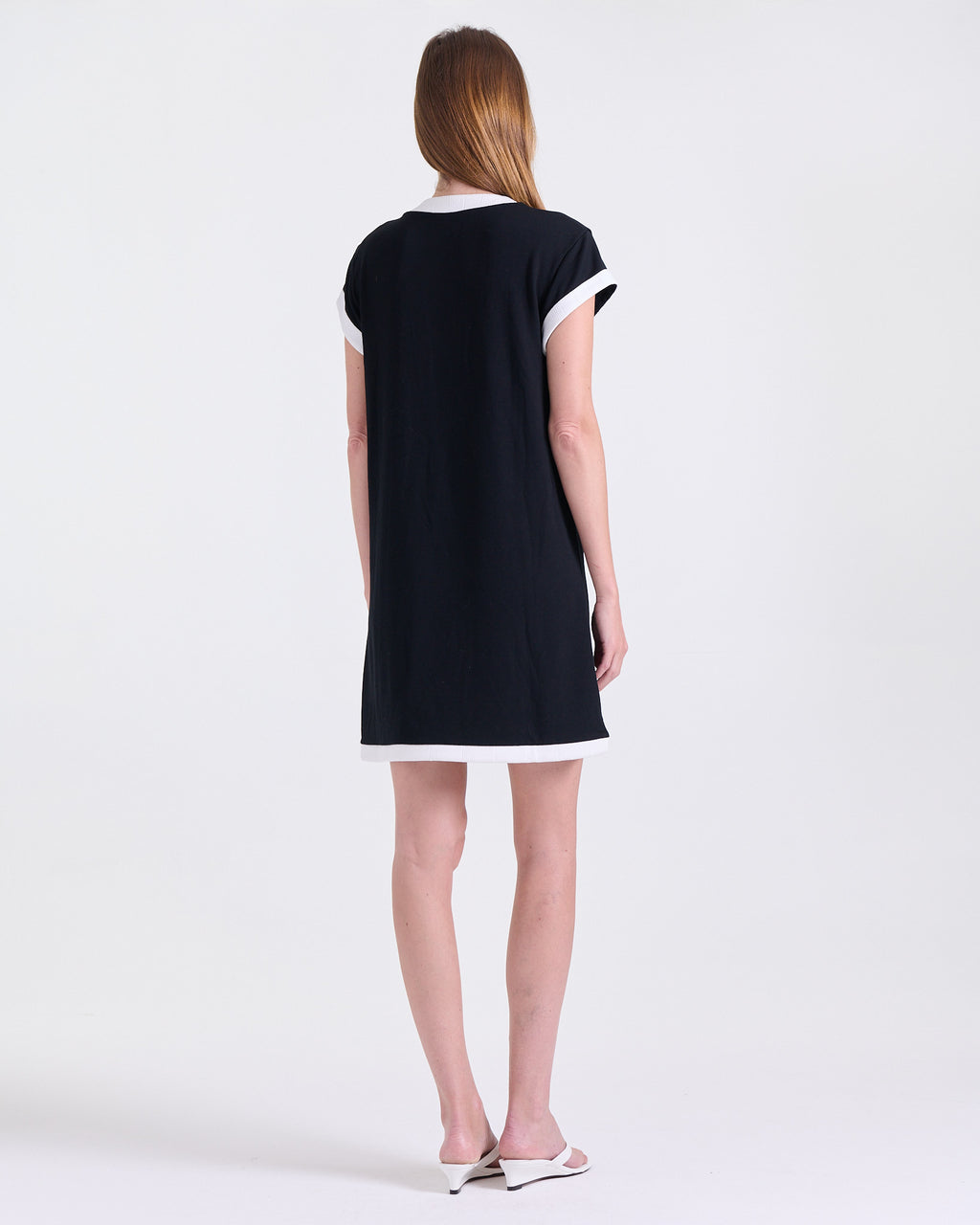 Asmée Dress in Black, round neckline, Boarding Call edit, Deméa Paris
