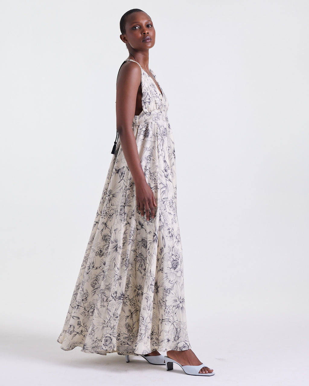 Robe Assia en Blanc Imprimé, taille empire, collection RSVP, Deméa Paris