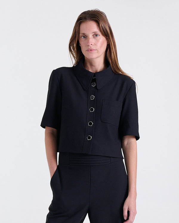 Ava Crepe Jacket in Black, main fabric: 67% polyester, 29% viscose, 4% elastane crepe, Work edit, Deméa Paris