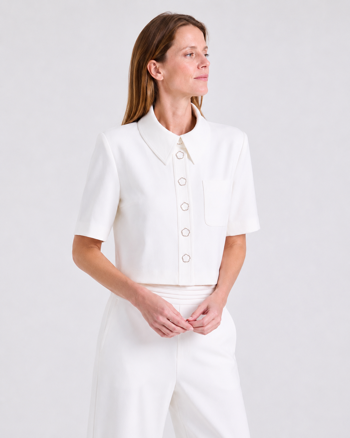 Ava Crepe Jacket in Off White, main fabric: 67% polyester, 29% viscose, 4% elastane crepe, Work edit, Deméa Paris