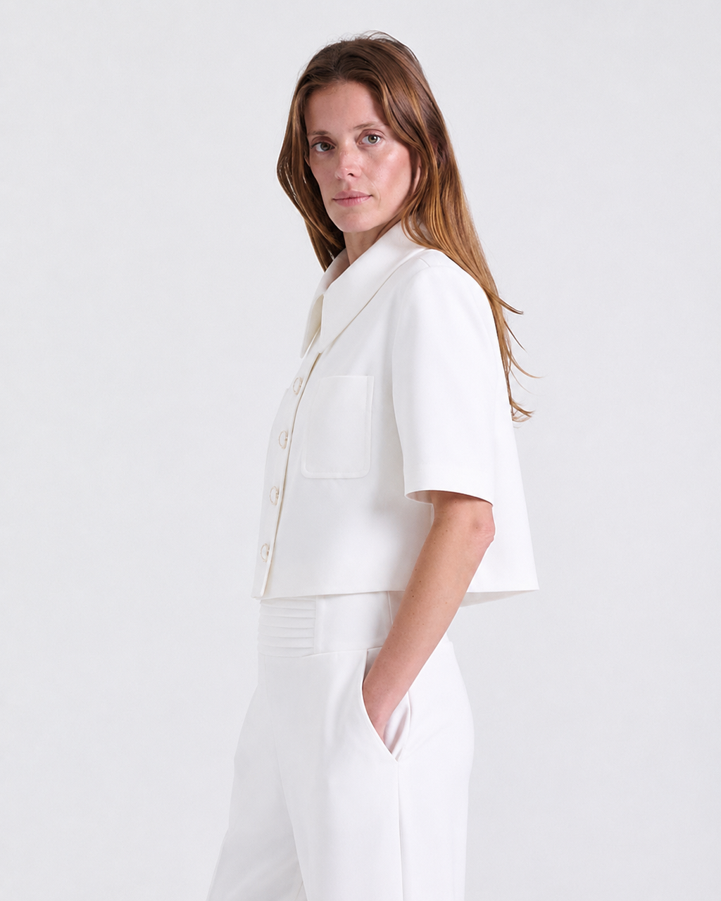 Ava Crepe Jacket in Off White, lining: 100% viscose, Work edit, Deméa Paris