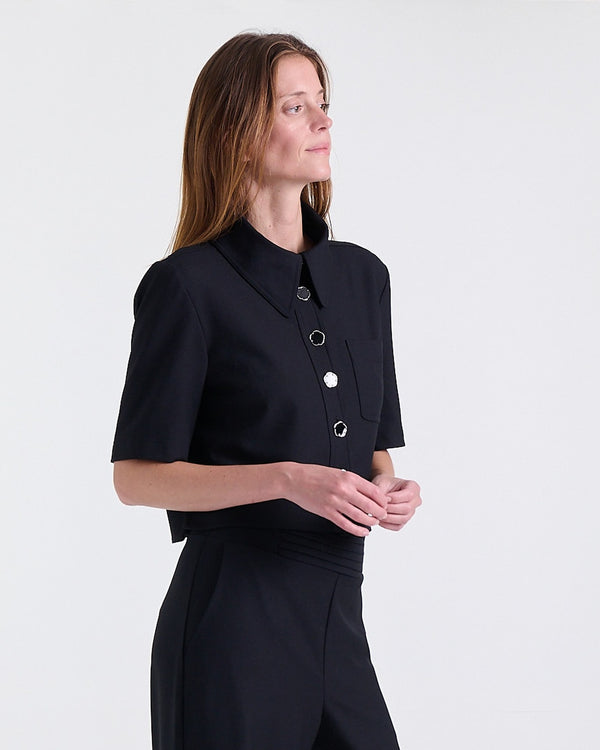 Ava Crepe Jacket in Black, loose fit, Work edit, Deméa Paris