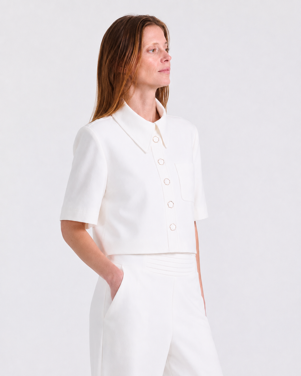 Ava Crepe Jacket in Off White, loose fit, Work edit, Deméa Paris