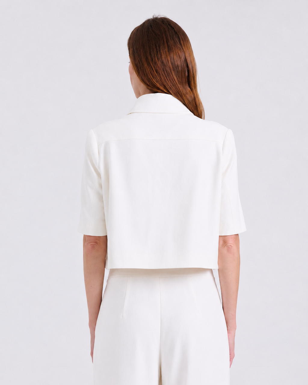 Ava Crepe Jacket in Off White, black epoxy floral buttons, Work edit, Deméa Paris