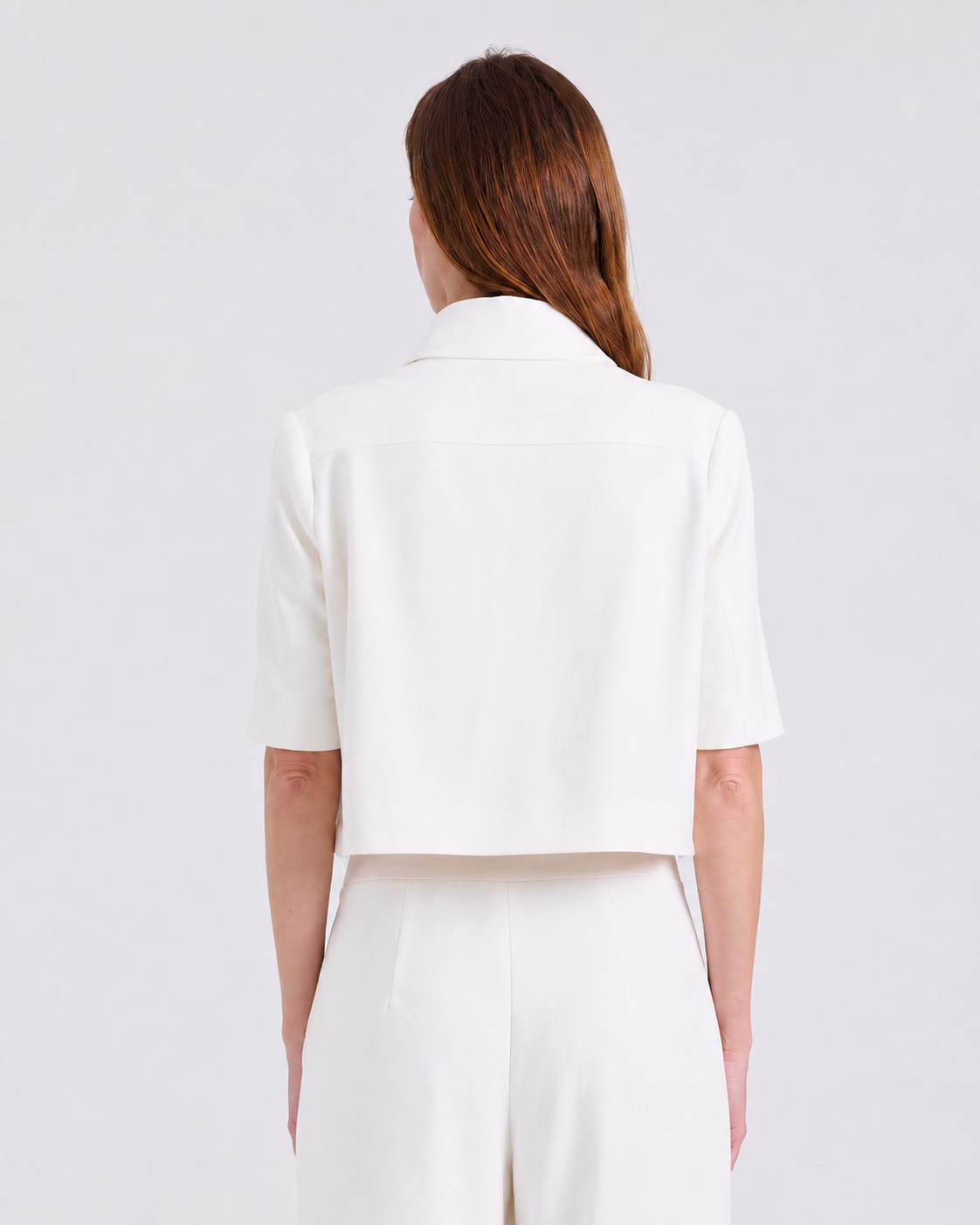 Ava Crepe Jacket in Off White, black epoxy floral buttons, Work edit, Deméa Paris