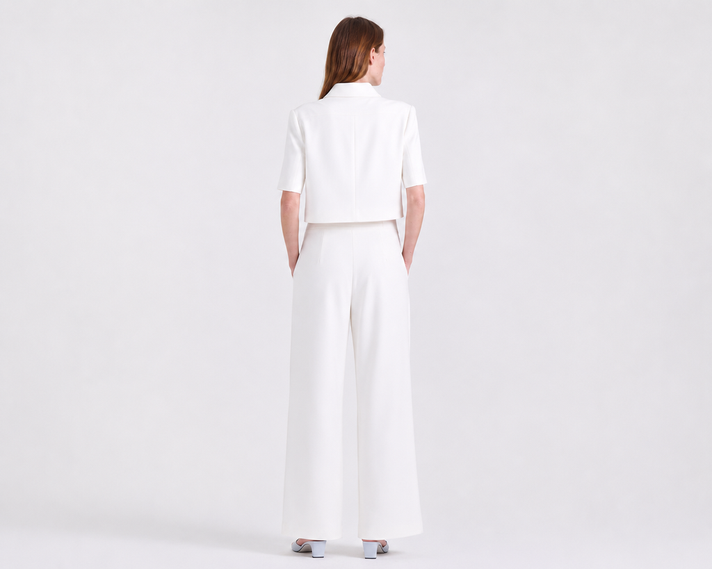 Ava Crepe Pants in Off White, wide-leg silhouette, Work edit, Deméa Paris