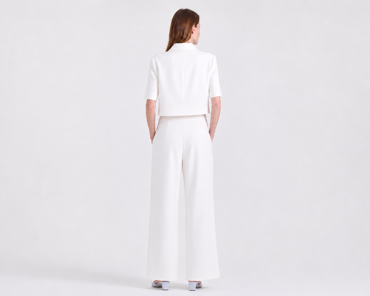 Ava Crepe Pants in Off White, wide-leg silhouette, Work edit, Deméa Paris