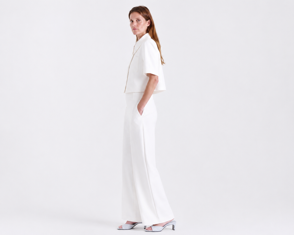 Ava Crepe Pants in Off White, 67% polyester, 29% viscose, 4% elastane crepe (heavy weight), Work edit, Deméa Paris