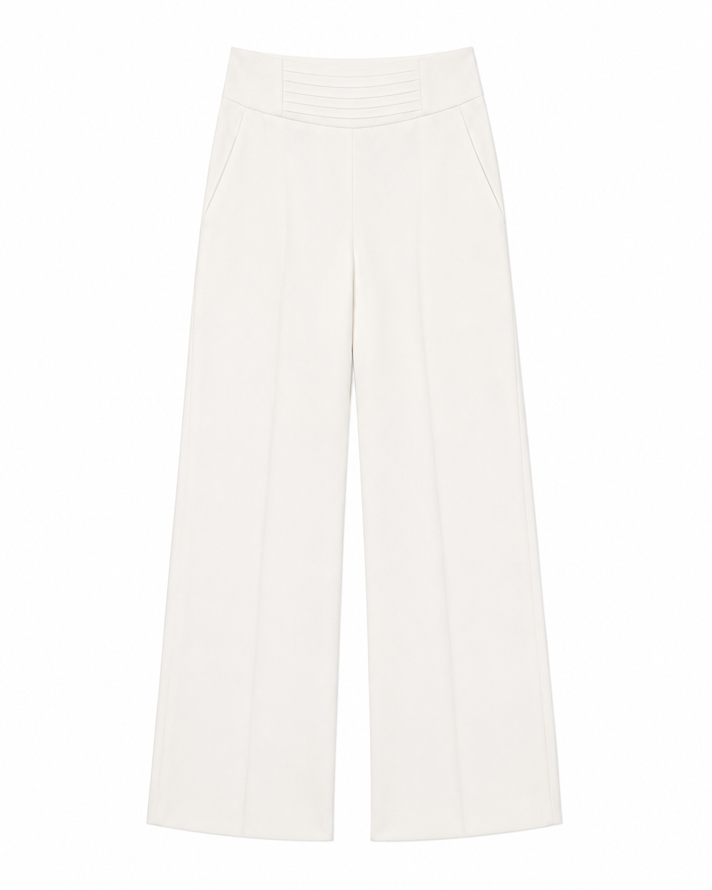 Ava Crepe Pants in Off White, high-waisted cummerbund waistband, Work edit, Deméa Paris