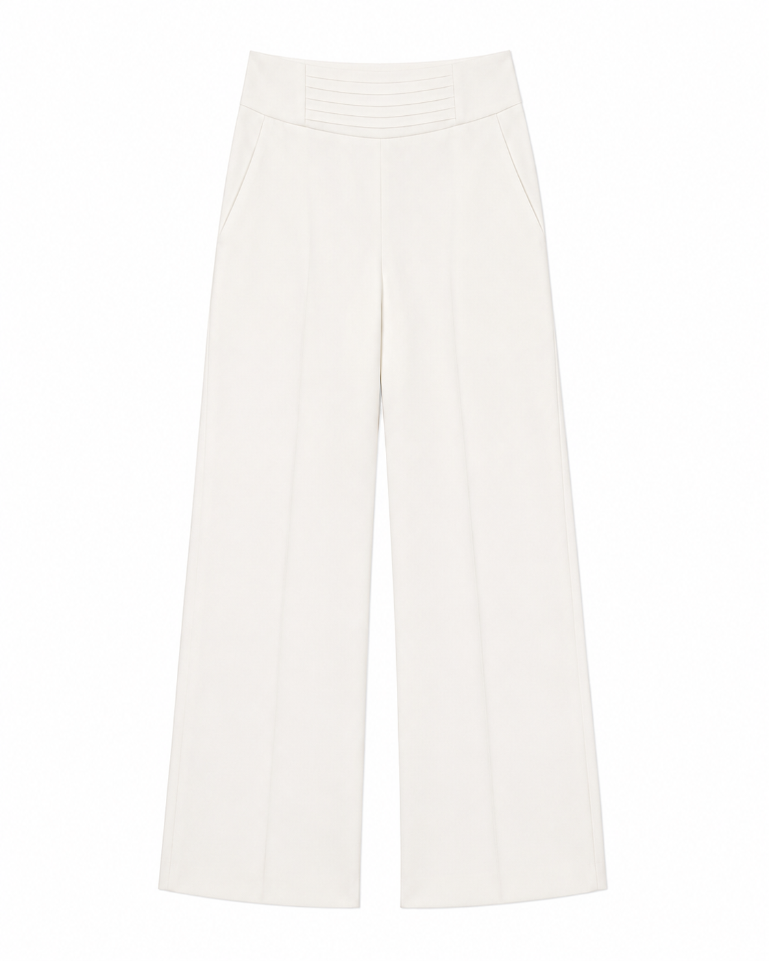 Ava Crepe Pants in Off White, high-waisted cummerbund waistband, Work edit, Deméa Paris