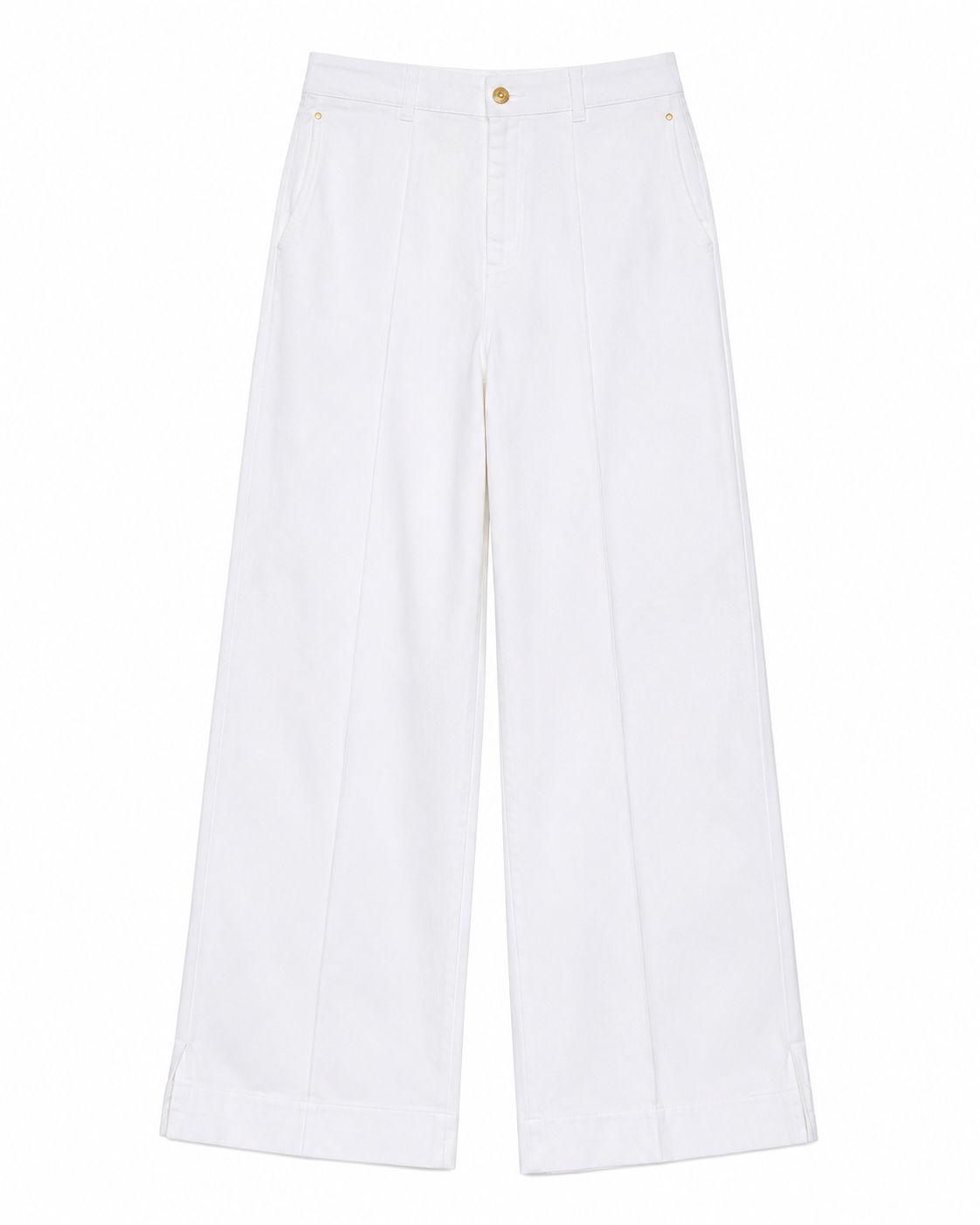 Avery Wide Jeans in White, gold-tone buttons, Casual Chic edit, Deméa Paris
