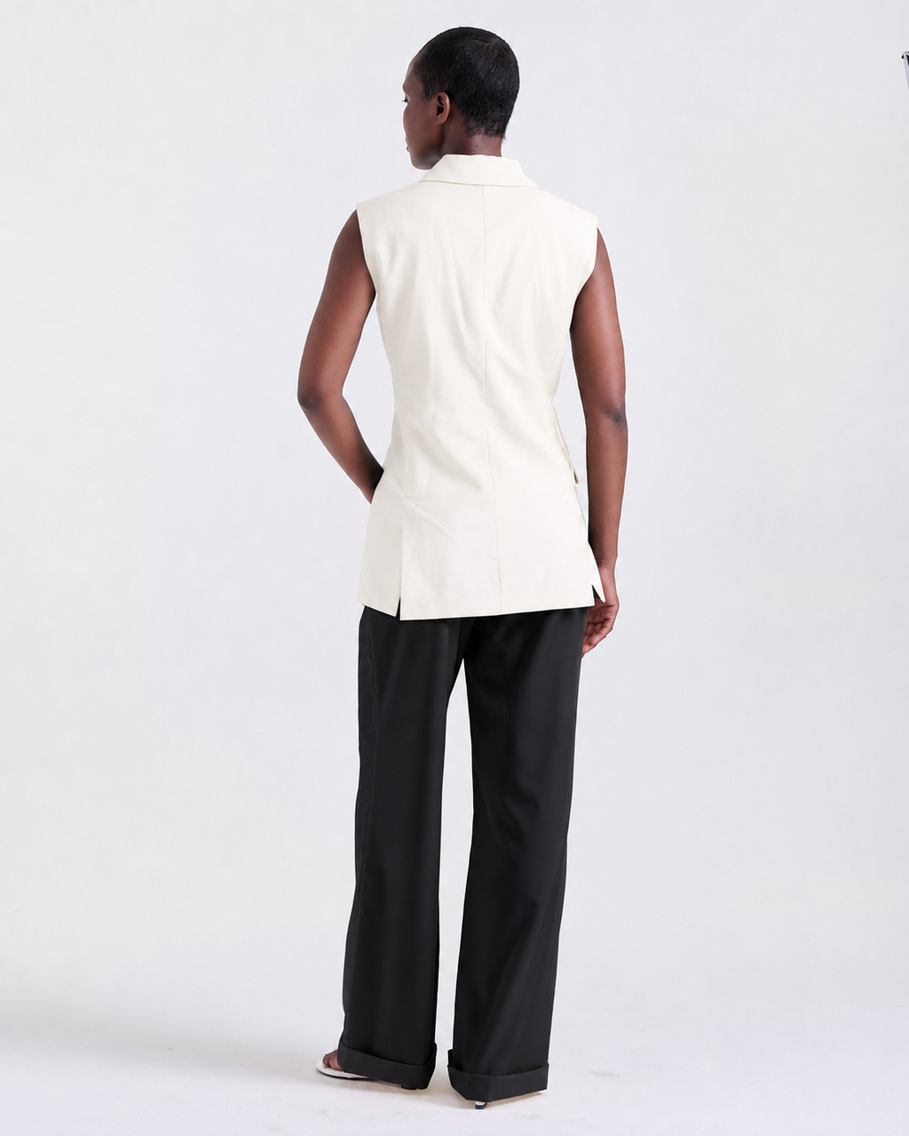 Alexandra Sleeveless Jacket in Off White, sleeveless, Work edit, Deméa Paris