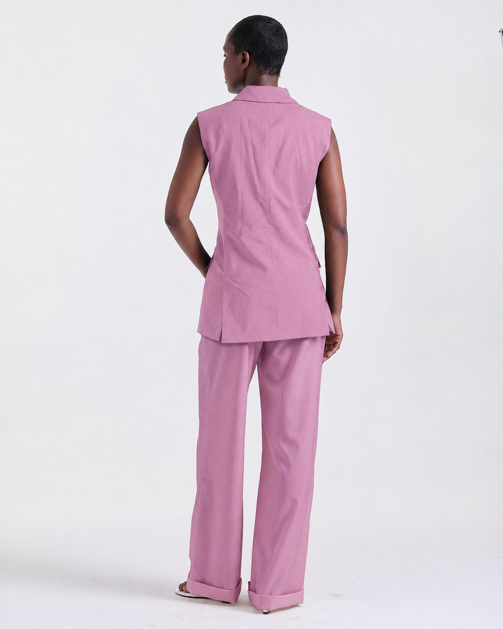 Alexandra Sleeveless Jacket in Pink, sleeveless, Work edit, Deméa Paris