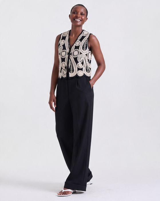 Pantalon Alexandra en Noir, pinces devant, sélection Au Travail, Deméa Paris