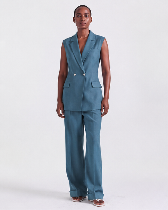 Alexandra Pants in Teal, high-waisted fit, Work edit, Deméa Paris